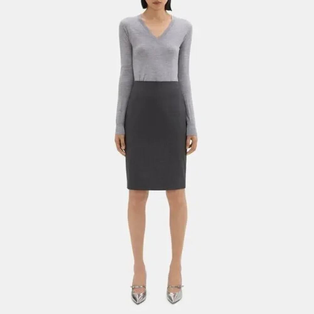 Theory Gray Wool Laine Blend Pencil Skirt Career Office Workwear Girlboss Size 4